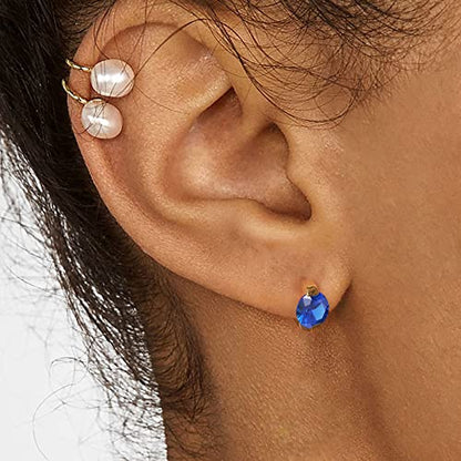 Tiny Huggie hoop Earrings for Women | 14k Gold Plated, Mini Round Cubic Zirconia, Small Simulated Diamond Huggies, Hypoallergenic Jewelry Gifts - color: blue