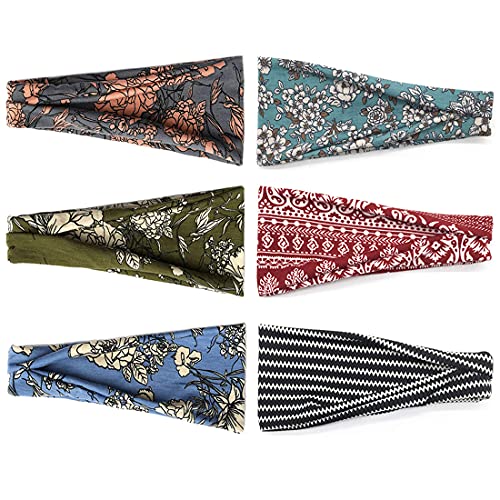YONUF Boho Headbands For Women Fashion Wide Headband Yoga Workout Head Bands Hair Accessories Band 6 Pack - color: Flower 3