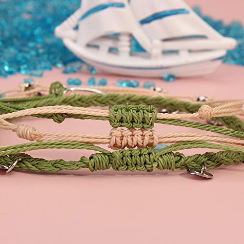 Waterproof String Anklets Cute Beaded Ankle Bracelets Beach Wave Anklet Stainless Steel Coin Boho Ankle Jewelry for Women - color: Olive