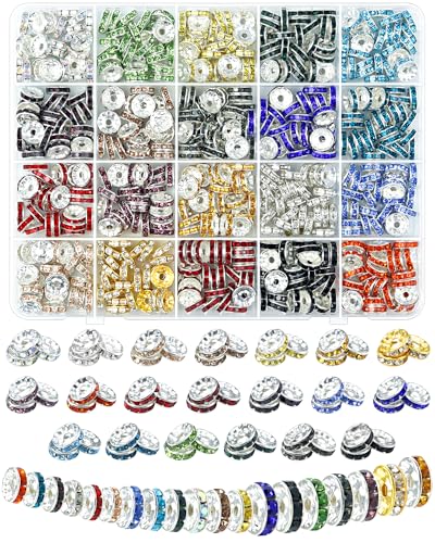 500PCS FIVEIZERO 20 Colors Rondelle Spacer Beads for Jewelry Making, 6mm, 8mm, 10mm Rhinestone Spacer Beads for Bracelets, DIY Crafts, Spacers for Pens (10mm) - color: Mixcolor,10mm