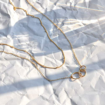 MEVECCO Dainty Pendant Layered Necklaces for Women | 18K Gold Plated Brass, 2-Piece Set With A Choker-Length Upper Layer, Wear Together Or Separately, Refined Everyday Style - style: Layered