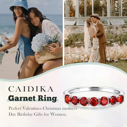 3.5mm Stackable Rings S925 Sterling Silver Created Birthstone & Cubic Zirconia Ring for Women Wedding Bands Anniversary Birthday Jewelry Size 6 to 10(with Box) - color: 01-Created Garnet-Jan