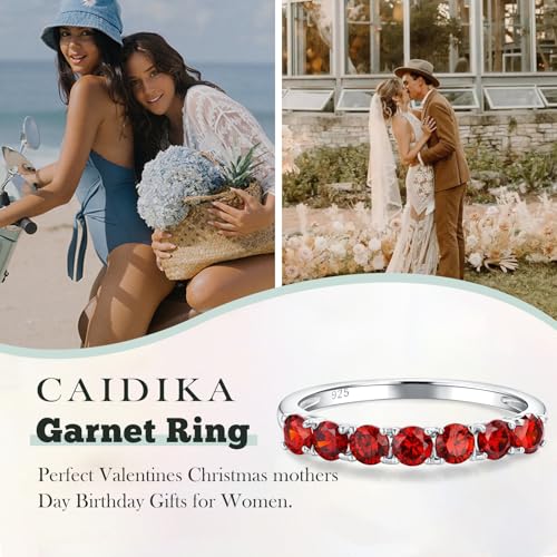3.5mm Stackable Rings S925 Sterling Silver Created Birthstone & Cubic Zirconia Ring for Women Wedding Bands Anniversary Birthday Jewelry Size 6 to 10(with Box) - color: 01-Created Garnet-Jan