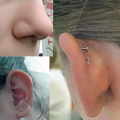 Flat Back Earrings Tragus Lip Nose Ring Studs Body Piercing Jewelry | 316L Stainless Steel 20G 18G Labret Monroe Cartilage Conch Helix - color: 8mm 18G 16Pcs