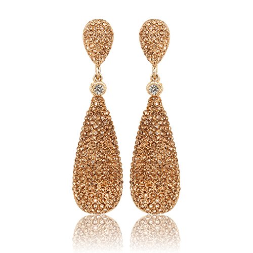 Moonstruck Costume Jewelry Women's Champagne Diamond Golden Dangle Drop Earrings - color: Rose Gold