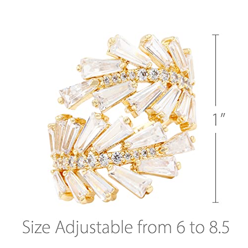 Lavencious Art Cocktail Fashion Ring Size Adjustable From 6-8.5 Cubic Zirconia Jewelry - color: Gold