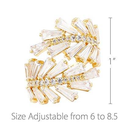 Lavencious Art Cocktail Fashion Ring Size Adjustable From 6-8.5 Cubic Zirconia Jewelry - color: Gold