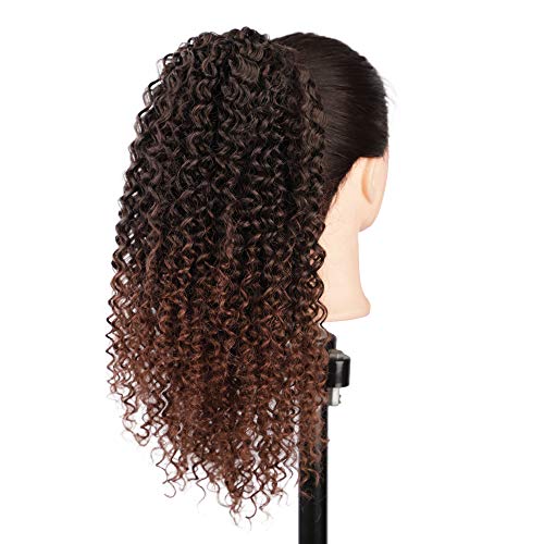 Vigorous Ponytail Extension 14Inch Drawstring Ponytail for Black Women Short Fluffy Afro Kinky Curly Pony Tails Hair Extensions (1B/33) - color: Mix Dark Brown(1B/33)