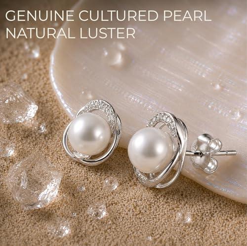 THE PEARL SOURCE 8mm & 9mm Freshwater Cultured Pearl & Cubic Zirconia Johnson Pendant & Earrings for Women - color: White