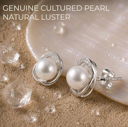 THE PEARL SOURCE 8mm & 9mm Freshwater Cultured Pearl & Cubic Zirconia Johnson Pendant & Earrings for Women - color: White