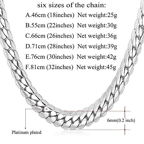 U7 Men Stainless Steel Necklace Cuban Link Chain, Flat Curb Chain Necklaces Unisex, Silver/Black/Gold Plated Chunky Hip Hop Neck Chain, 6mm/9mm Width, 18-32 Inches Length Jewelry for Mens Women - color: c. 6mm Steel, size: 24 Inches, style: a. Flat Curb