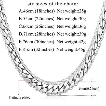 U7 Men Stainless Steel Necklace Cuban Link Chain, Flat Curb Chain Necklaces Unisex, Silver/Black/Gold Plated Chunky Hip Hop Neck Chain, 6mm/9mm Width, 18-32 Inches Length Jewelry for Mens Women - color: c. 6mm Steel, size: 24 Inches, style: a. Flat Curb