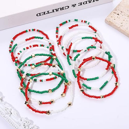 HEIDKRUEGER Bead Stretch Bracelets Independence Colorful Tiny Beaded Stackable Vsco Bracelets Boho Summer Vacation Adjustable Bangle Bracelet for Women Girls 14Pcs - color: 12Pcs Christmas