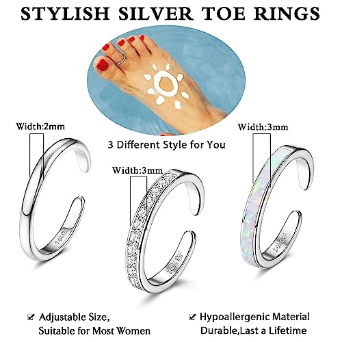 Jstyle 3PCS 14K Gold Filled Toe Rings for Women Adjustable Silver Gold Toe Ring Set Cute Opal CZ Daisy Flower Toe Rings Open Band Hawaiian Beach Summer Foot Jewelry for Women - color: Silver