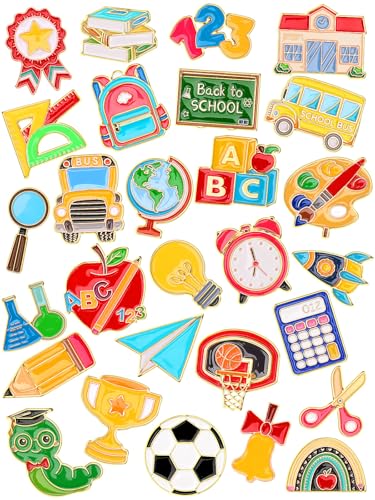 JUNEBRUSHS 28PCS Back to School Enamel Pins Cute Brooch Pins | Welcome Back to School Party, Classroom Favor Supplies, Exchange Gift Clothes Hat Accessories - style: Back to School Style