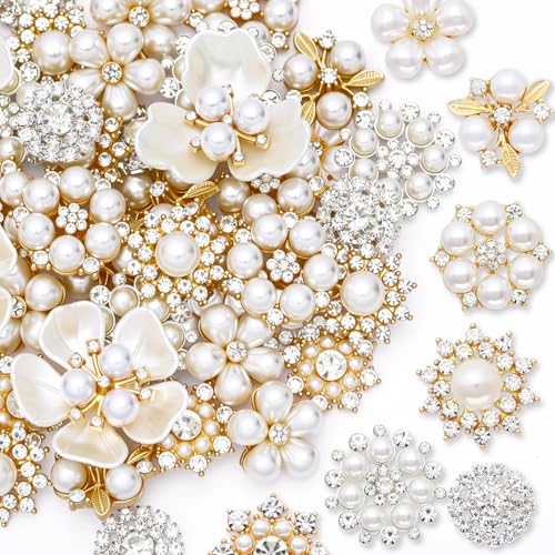 Sureio 45 Pcs Pearl Rhinestone Brooch Lapel Pin Set - color: White