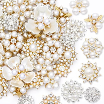 Sureio 45 Pcs Pearl Rhinestone Brooch Lapel Pin Set - color: White