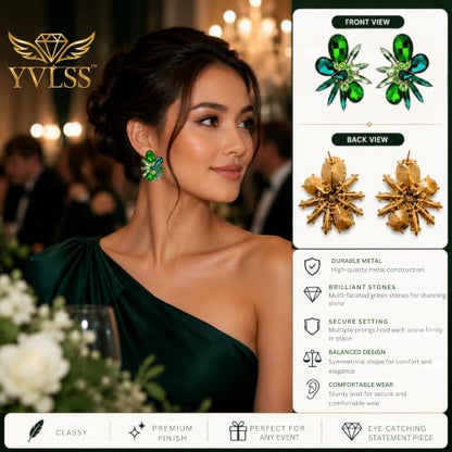 Blue Flower Crystal Earring - color: Green