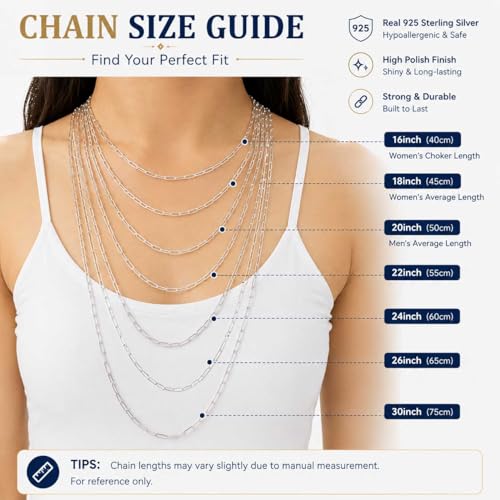 925 Sterling Silver Paperclip Chain 3mm 4mm 5mm 6mm 7mm Necklace for Women Men Diamond Cut Silver Necklace Chain 16-30 Inches - color: Silver, size: 16, style: 3mm