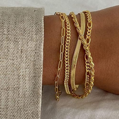 Alegend 14K Gold Plated Stackable Multilayer Bracelets + Titanium Steel(Not Rust, Resist Corruption, Easily Clean) 18K Gold Plated Single Bracelets - color: 14K Gold Plated Five-Layered