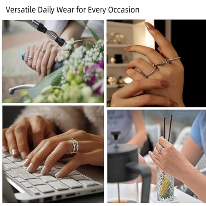 Stackable Rings Women Non Tarnish 18K Gold CZ Interlocking Ring Set | 18K Gold Plated, Hypoallergenic & Non Tarnish, Cubic Zirconia, Mixed Metals, Dainty Stacking Set, Gift for Her - color: gold and silver color