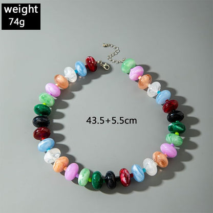 Beaded Necklace for Women Statement Chunky Necklace Boho Bead Choker Acrylic Big Bead Necklaces Summer Beach Jewelry for Women - color: Colorful