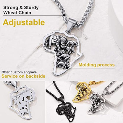 GOLDCHIC JEWELRY Africa Map Necklace for Men, Stainless Steel African Tribal/Egyptian Eye of Horus/I LOVE AFRICA/Elephant Map Hiphop Jewelry Unisex with 22'+2'Adjustable Chain - color: Elephant - Stainless Steel, style: No Customization