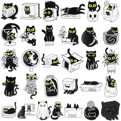 Landical 30/60 Pcs Cute Enamel Pins Bulk Plant Flower Animal Halloween Gothic Fall Pumpkin Cartoon Lapel Pin Brooches Jewelry Gift for Backpack Clothes Hats Accessories - style: Cat