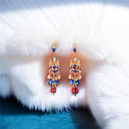 Essencedelight Crystal Beaded Tassel Earring Long Beaded Dangle Earring Fringe Hook Earring for Women Bridal Wedding - color: mixed color