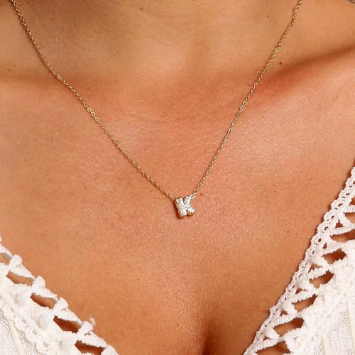 stino 4PCs Bubble Initial Letter Necklace Set, No Tarnish 14K Gold Plated Alphabet Pendant, Jewelry for Women - style: G