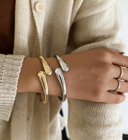 Chunky Gold Bangle Bracelets for Women, Dainty 14k Gold Plated Big Stackable Bangles Set, Trendy Statement Cuff Bracelet Stack Fashion Jewelry Gifts - style: 2 Silver & gold thin bangles