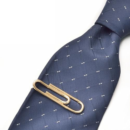 Yoursfs Personalized Stationery Series Tie Clips For Men Novelty Ruler/Pen Tie Clips Unique 18K Gold Plated/Silver Stainless Steel Tie Clip Jewelry For Father Husband Suitable For Daily - style: Gold paperclip tie clip