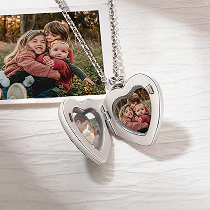AILIN Heart Tree Of Life Necklace With Photo 925 Sterling Silver/Brass Customize Photo Pendant With Chain Back Engraved Locket With Picture Gifts For Women Mom Daughter Grandma