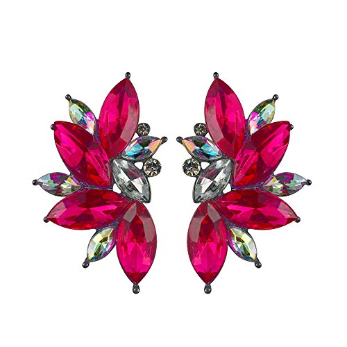 80s Funky Punk Rock Spiky Starburst Angel Wings Oversized Colorful Stones Studded Candy Cluster Women Statement Stud Earrings - color: Magenta