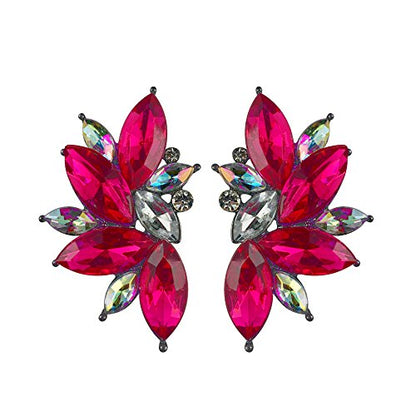 80s Funky Punk Rock Spiky Starburst Angel Wings Oversized Colorful Stones Studded Candy Cluster Women Statement Stud Earrings - color: Magenta