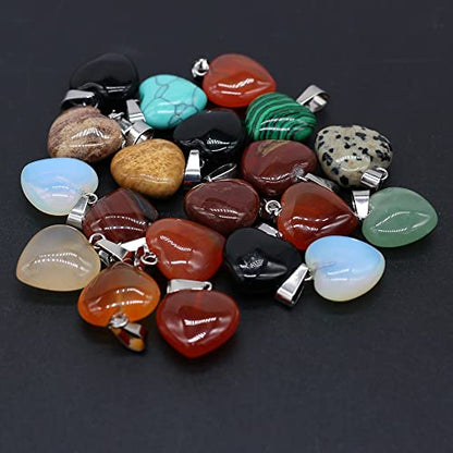 LHJ 20 Pcs Natural Stone Pendants Heart Shape Crystal Quartz Agate Charms for Jewelry Making Necklace Bracelet - color: Heart C