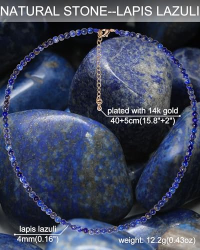 Simple 4mm Gemstones and Crystals Choker Necklace Unisex 16"-18" | Necklaces for Women Men, Adjustable, 40-45 cm Chain Length, Handmade, Spiritual Gemstones, Positive Energy, Daily Wear - style: Lapis Lazuli