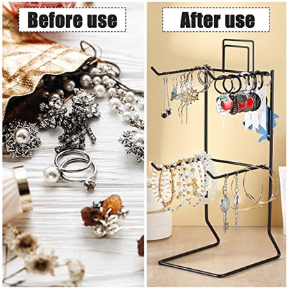 Coume 2 Pcs Jewelry Necklace Display Stand Metal Retail Counter Display Stand for Necklace Bracelets, Earrings, Ring, Keys, Watches(Black) - color: Black
