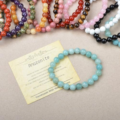 Natural Healing Gemstone Bracelet Handmade Yoga Stretch Elastic Bracelet Stress Relief Crystal Jewelry for Men and Women - color: Amazonite (Enhance Love and trust.), size: 8mm