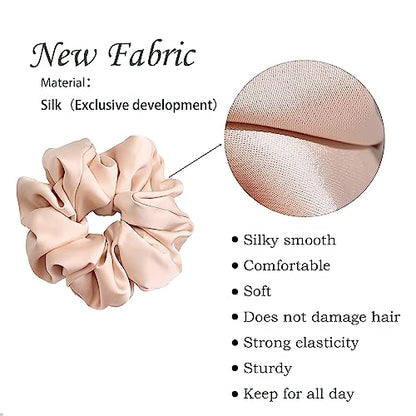 4 PCS Large Satin Silk Scrunchies for Women Big Hair Scrunchies Thick Hair | Blue Green Rose-Red Champagne / Stretched 10" Length / No Damage / Gift Box /Diameter: 5 inches / All Hairstyles - color: Blue Green Rose-Red Champagne, size: 1 Count (Pack of 4)