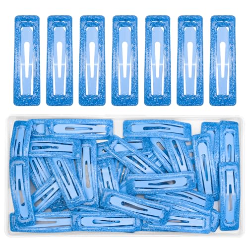 49 Pcs Cute Metal Glitter Rectangular Snap Hair Clips for Women & Girls - Strong Hold Small Barrettes for All Hair Types Thin Fine Hair Accessories (Glitter-Blue) - color: Glitter-Blue