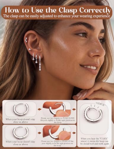 MILACOLATO 5 Pairs 925 Sterling Silver Earrings for Women Trendy Ear Stacks | 14K Gold Plated Stud Huggie Hoop Earrings Set Hypoallergenic CZ Pearl Dangle Earring Prom Bridal Bridesmaids Wedding Jewelry - color: Silver - 2 Pairs of CZ Hoops + 3 Pairs of C