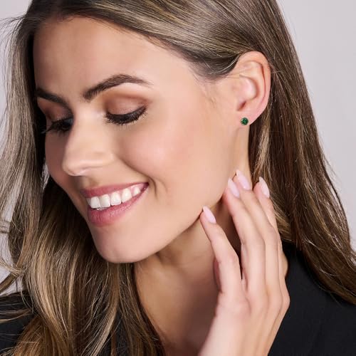 Orovi Round 14K Gold Earrings for Women in Solid 14K White Gold 585/14K Yellow Gold 585 with Ruby/Sapphire/Zirconia/Emerald Gemstones, Stud Earrings For Women,Women's Jewelry Delivered in Jewelry Box - color: 14K Yellow Gold/ Emerald