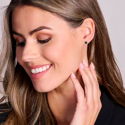 Orovi Round 14K Gold Earrings for Women in Solid 14K White Gold 585/14K Yellow Gold 585 with Ruby/Sapphire/Zirconia/Emerald Gemstones, Stud Earrings For Women,Women's Jewelry Delivered in Jewelry Box - color: 14K Yellow Gold/ Emerald
