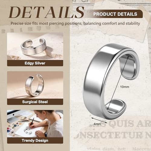 Gothic Stainless Steel Ear Cuffs Non Piercing Cartilage Clip On | Punk Emo Y2k Alt Goth Style,Men Women,Silver Fake Earring,Hypoallergenic Adjustable,Jewelry Gift,Edgy design - color: K4-Minimalist Design Silver 2