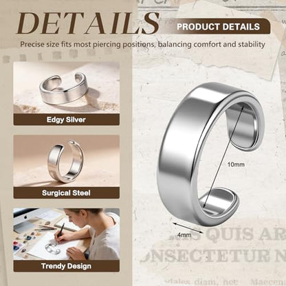Gothic Stainless Steel Ear Cuffs Non Piercing Cartilage Clip On | Punk Emo Y2k Alt Goth Style,Men Women,Silver Fake Earring,Hypoallergenic Adjustable,Jewelry Gift,Edgy design - color: K4-Minimalist Design Silver 2