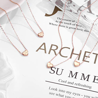 M MOOHAM Sterling Silver Heart Initial Necklace for Girls Women, 925 Sterling Silver Tiny Letter Necklace Birthday Gift for Kids Teen Girl Jewelry - color: Rose Gold, style: S