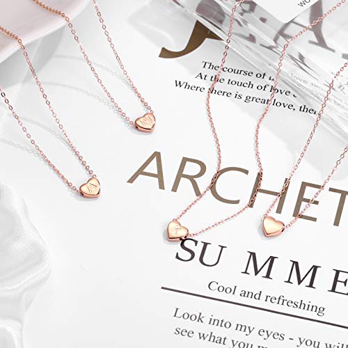 M MOOHAM Sterling Silver Heart Initial Necklace for Girls Women, 925 Sterling Silver Tiny Letter Necklace Birthday Gift for Kids Teen Girl Jewelry - color: Rose Gold, style: M