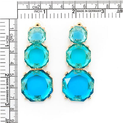 Aqua Blue Crystal Drop Earrings for Women, Oversized Faceted Geometric Dangle Statement Earrings