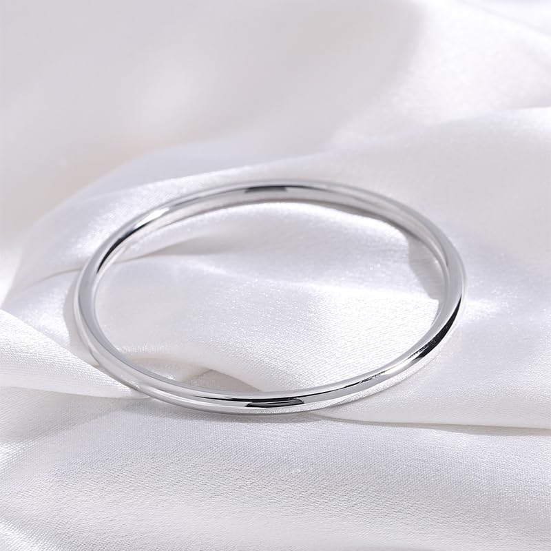 Minimal Silver Bangle for Women, Seamless Closed Stainless Steel Bracelet